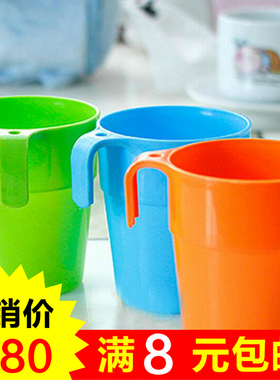 居家 带耳挂糖果色塑料水杯 漱口杯 彩色茶水饮料杯 洗漱杯