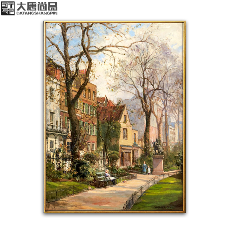 欧式风景油画客厅挂画手绘美式现代简约装饰画餐厅过道玄关画街景图片