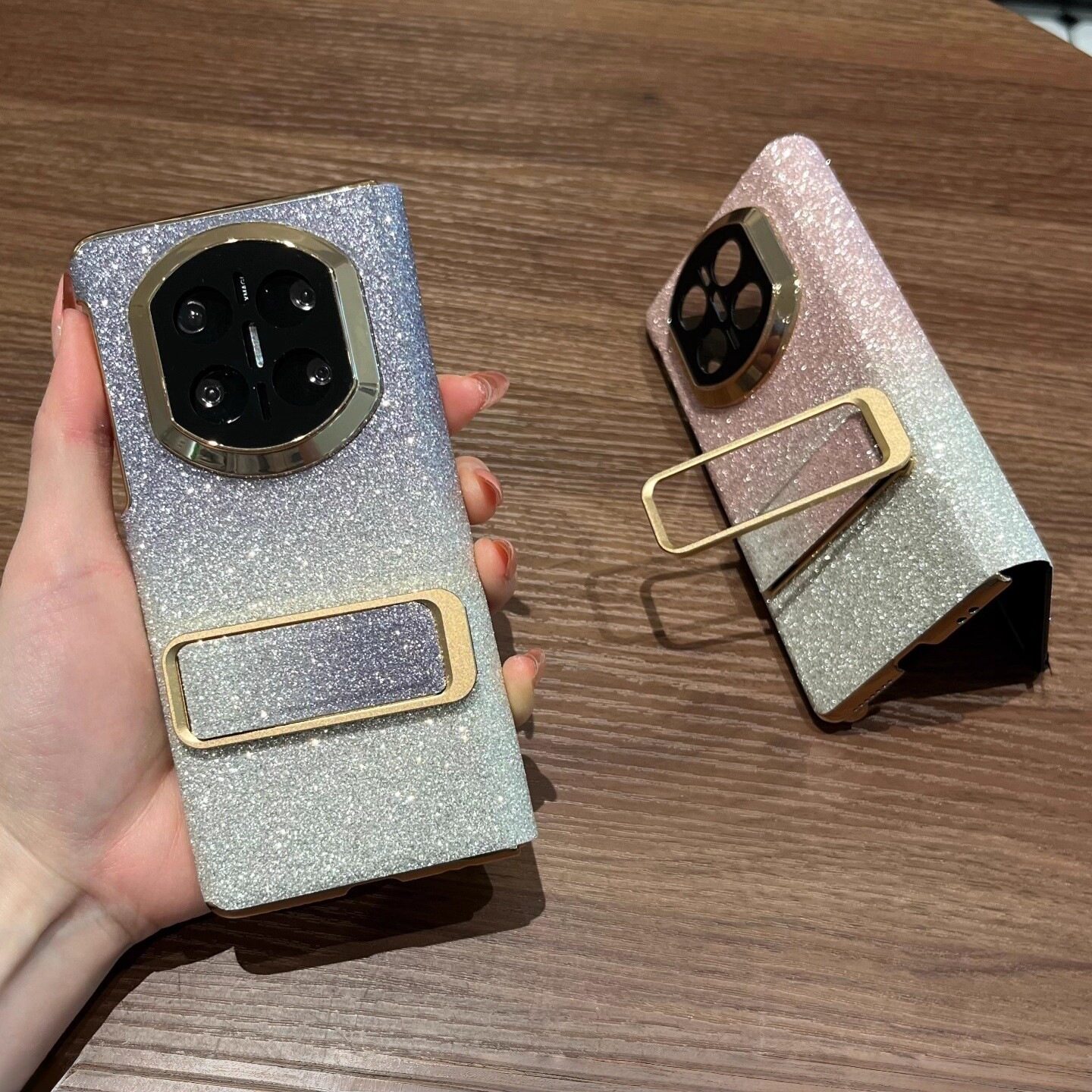 适用华为MateX7轻奢闪粉磁吸皮套