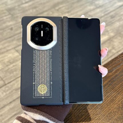 适用华为matex7黄财神手机壳双中轴x6磁吸凯夫拉纹x5铰链防摔保护