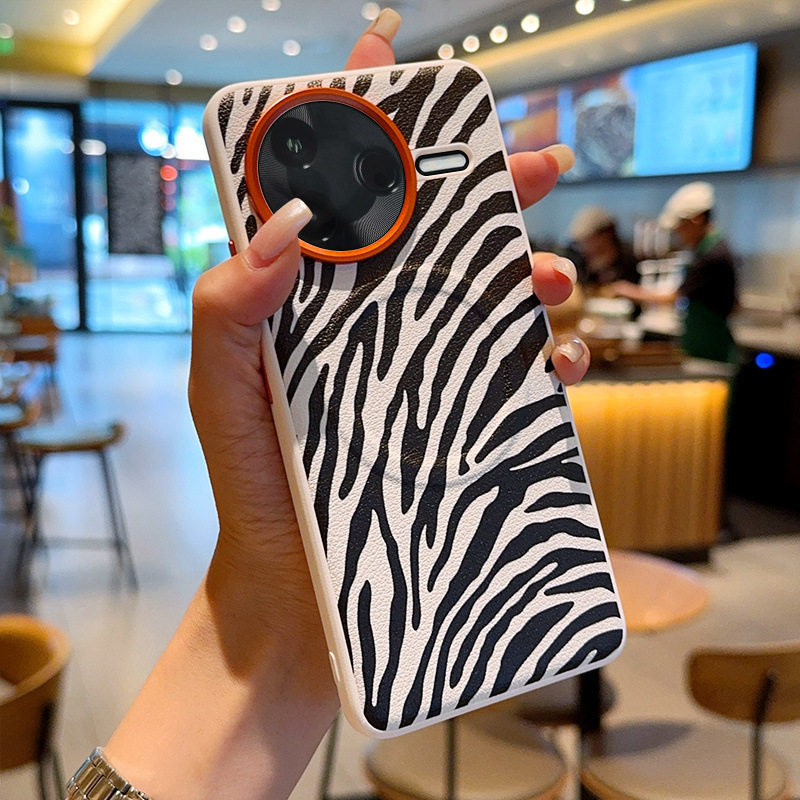 红米K80磁吸斑马纹皮质手机壳