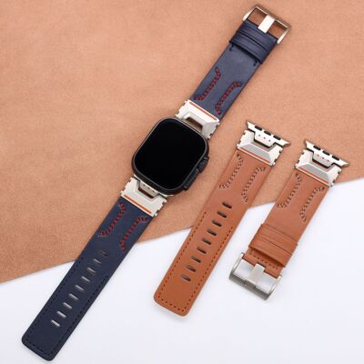 适用苹果Ultra3/2手表49mm机甲真皮AppleiwatchS11金属头粒10表带