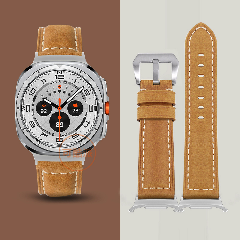 适用三星Galaxy Watch Ultra胖纳海真皮表带Samsung47mm专用腕带