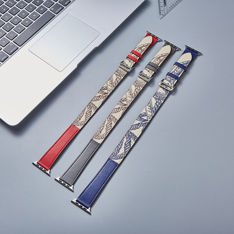 适用苹果iwatch11真皮双圈Ultra3/2手表带applewatch10爱马se表带