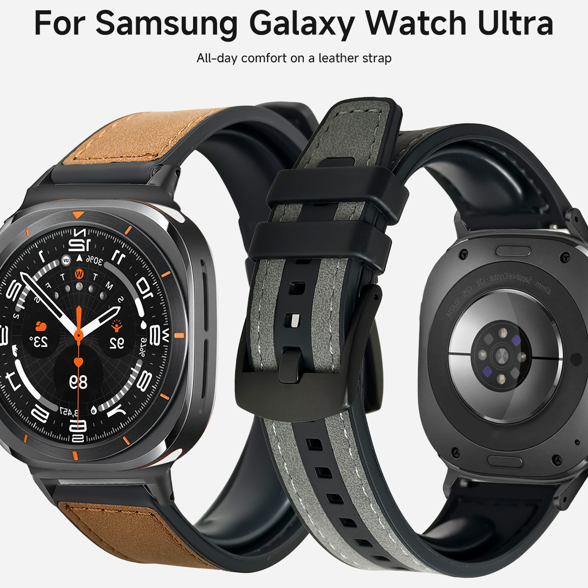 适用三星GalaxyWatchUltra硅胶贴皮革47mm表带Ultra欧洲复古腕带