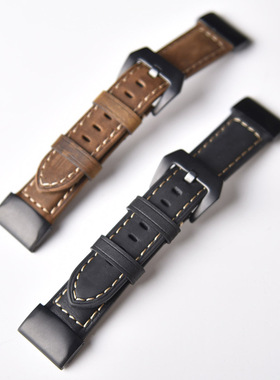 适用佳明Fenix8/7X/6X/5X快拆磨砂皮革表带EpixPro疯马纹真皮腕带