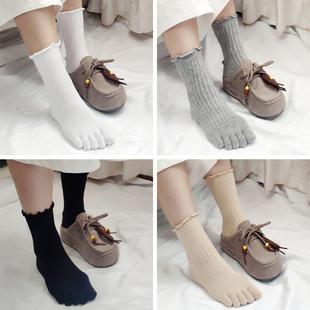 五指袜女纯棉四季中筒高腰可爱松口孕妇分趾堆堆分脚趾袜子