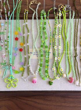 清新绿色系项链合集手工串珠锁骨链choker轻奢设计感小众颈链项链