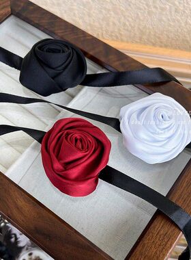 玫瑰花绑带项链~复古暗黑风玫瑰颈链手链两用choker锁骨链项圈女