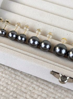 大溪地银灰黑色珍珠耳钉女轻奢耳环高级感2025新款爆款秋冬耳饰