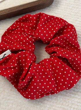 显白红色波点蕾丝大肠发圈发绳方巾少女发圈头绳扎发皮筋发饰2025