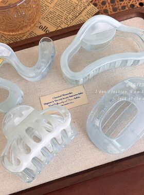 韩版果冻蓝色系几字形抓夹鲨鱼夹高级感个性百搭后脑勺发饰新款女