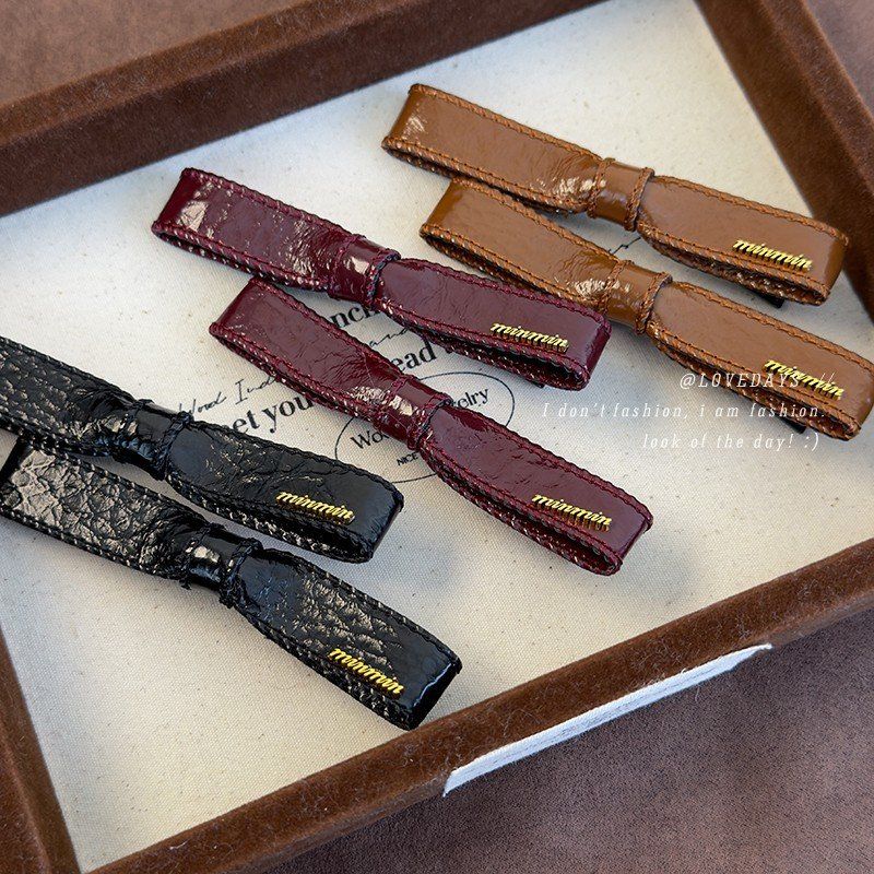 韩版新款仿皮质蝴蝶结鸭嘴夹一字发夹女时尚刘海夹侧边夹发卡发饰