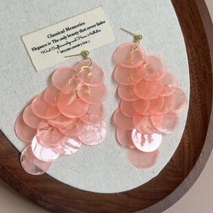 海边度假风薄荷绿贝壳流苏耳环夸张高级感轻奢耳钉清冷感气质耳饰