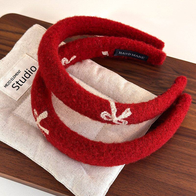 新年红色刺绣蝴蝶结高颅顶发箍女温柔外出高级感头箍发捆可爱发饰