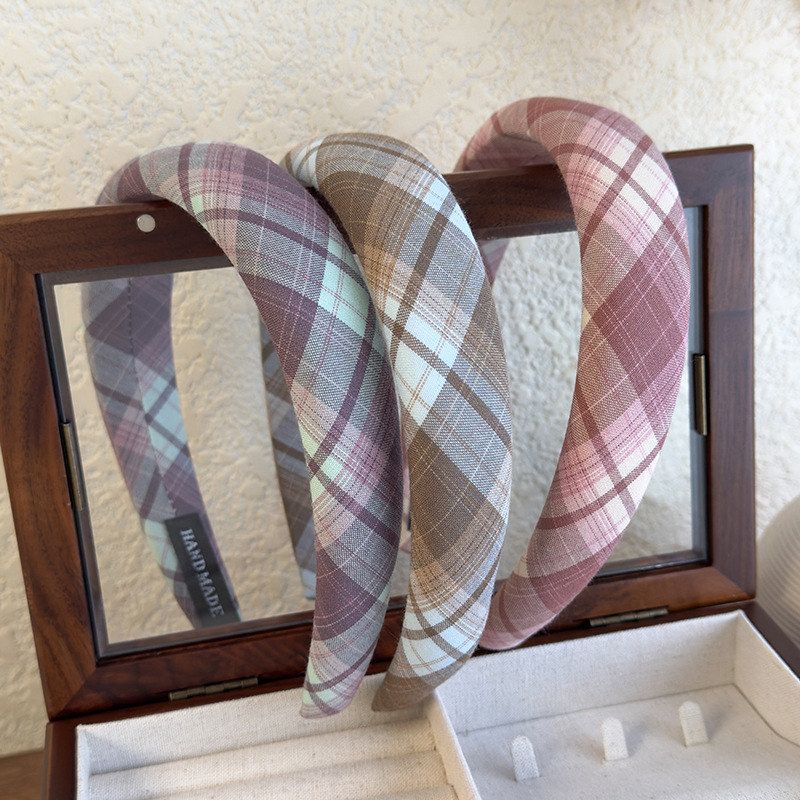 复古学院风格纹发箍甜美百搭格子头箍少女感宽边海绵高颅顶头箍女