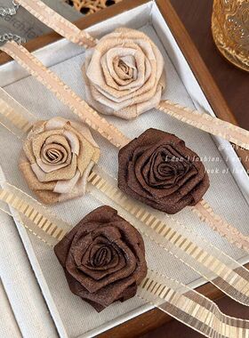 设计感新中式干枯玫瑰花choker颈链项圈脖子系花丝带配饰轻奢项链