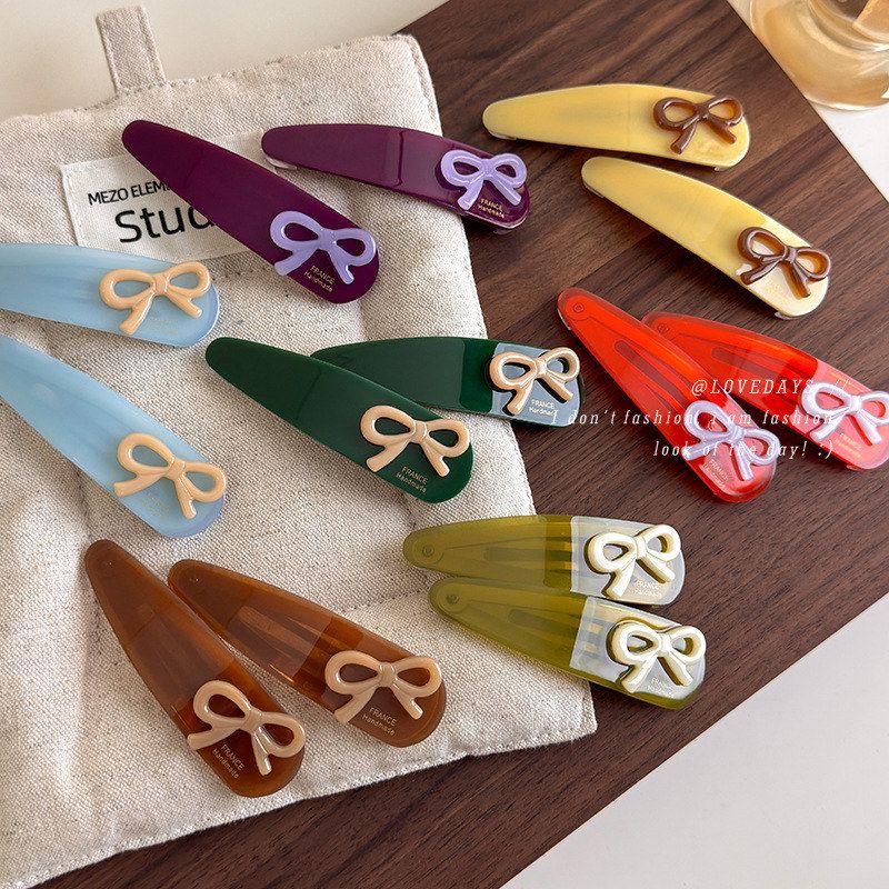 韩版甜美France金标蝴蝶结三角边夹醋酸发夹侧边刘海夹BB夹发饰新