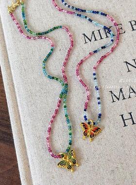 珐琅小蝴蝶多巴胺项链女锁骨链颈链小众轻奢设计彩色串珠2026新款