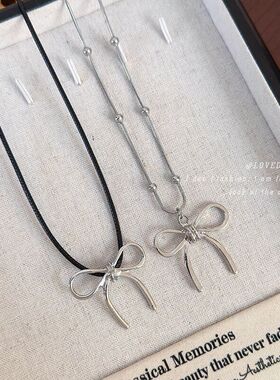 个性百搭简约时尚颈链银色蝴蝶结蜡绳蛇骨链项链新品轻奢脖颈链女