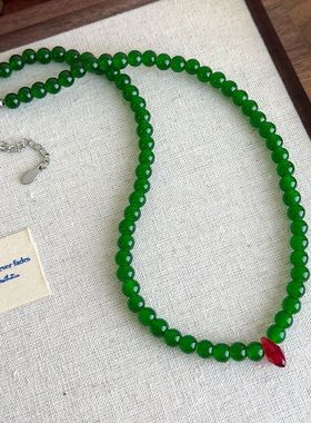 夏日清凉感新中式绿色串珠项链女轻奢时尚气质锁骨链2025年新款女