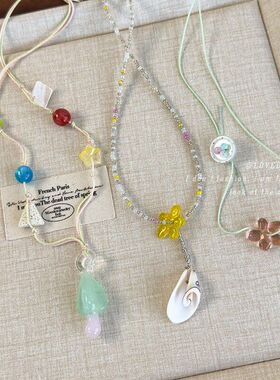 度假风彩色串珠项链小众设计手工短款锁骨链ins风甜酷多巴胺配饰