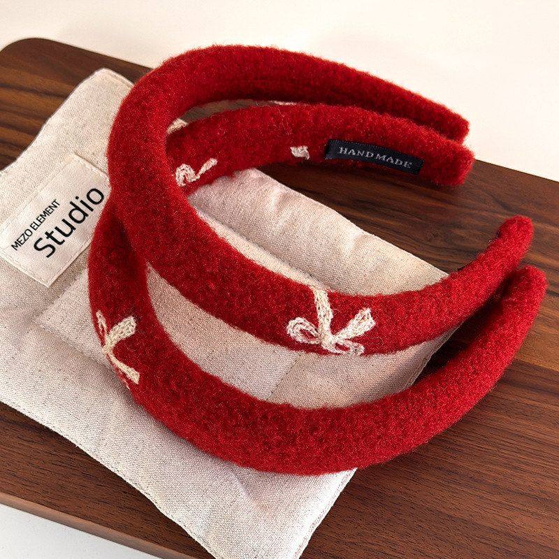 新年红色刺绣蝴蝶结高颅顶发箍女温柔外出高级感头箍发捆可爱发饰