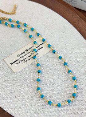 波西米亚风绿色石头项链女高级感轻奢小众2025新款多巴胺锁骨颈链