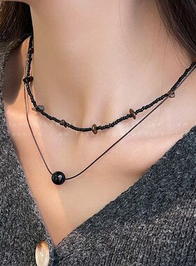 新中式黑色串珠项链爆款度假风