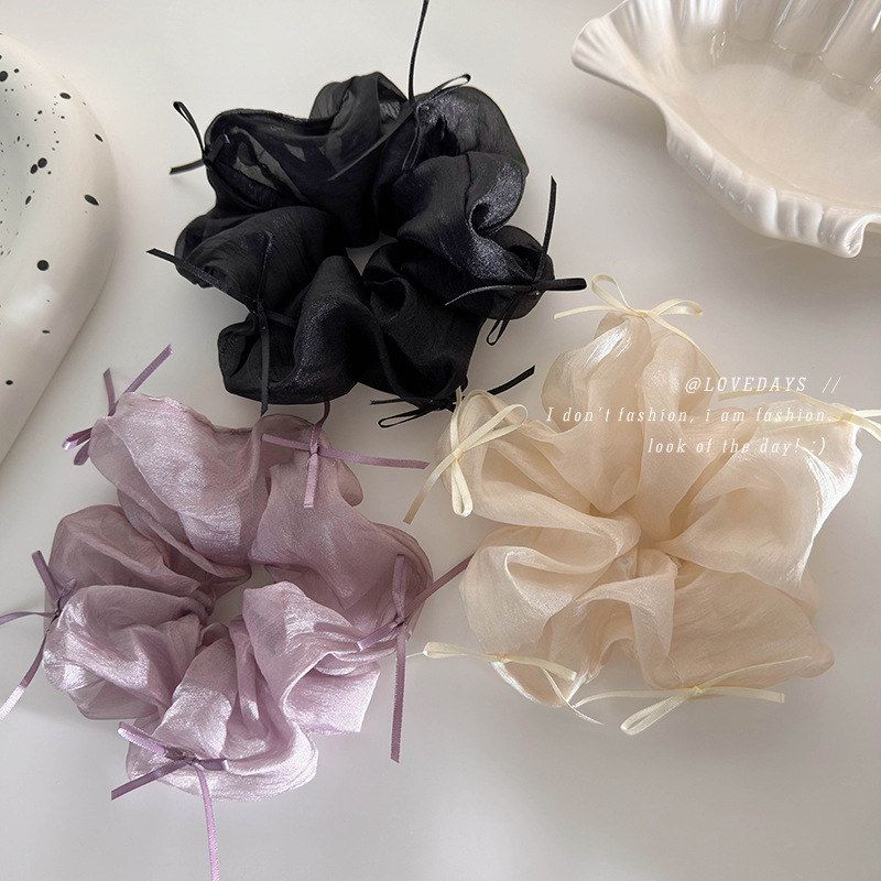 法式芭蕾风丝带蝴蝶结大肠发圈网纱简约百搭蓬松发圈发饰皮筋发绳
