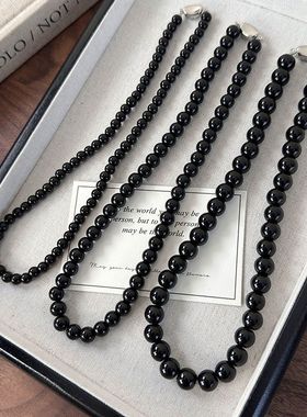 fever博主同款黑色玻璃珠元宝扣项链轻奢锁骨链通勤简约日常百搭