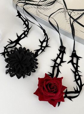 欧美跨境爆款暗夜玫瑰万圣节玫瑰荆棘choker颈链项圈装扮拍照配饰