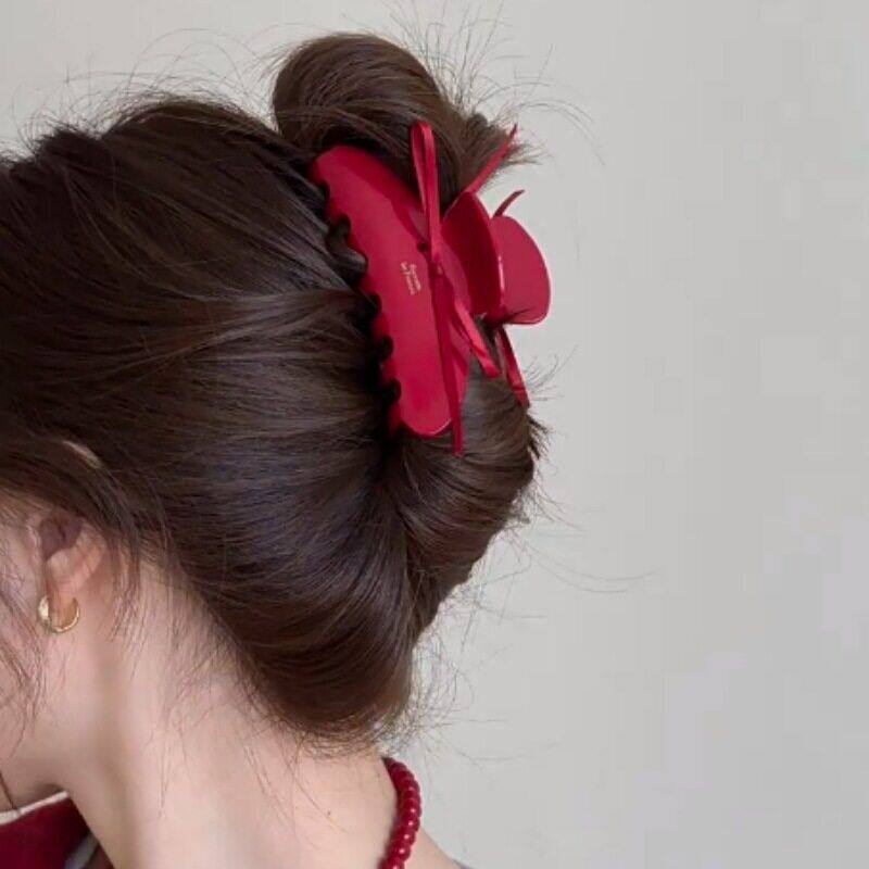 芭蕾少女蝴蝶结丝带醋酸抓夹甜美后脑勺盘发鲨鱼夹小众发饰女新款
