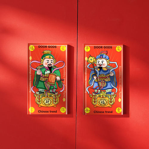 无聊买一套哼哈二将门神冰箱贴镇宅个性创意国风磁性入户门装饰贴