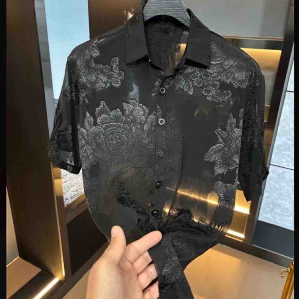 2026新款夏季冰丝提花翻领男士短袖时尚半袖百搭轻奢T恤潮男休闲