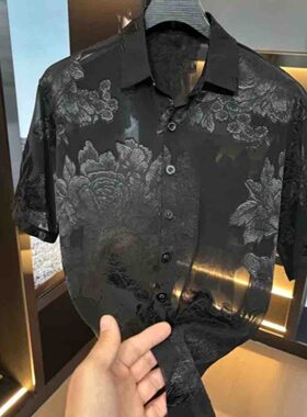 2026新款夏季冰丝提花翻领男士短袖时尚半袖百搭轻奢T恤潮男休闲