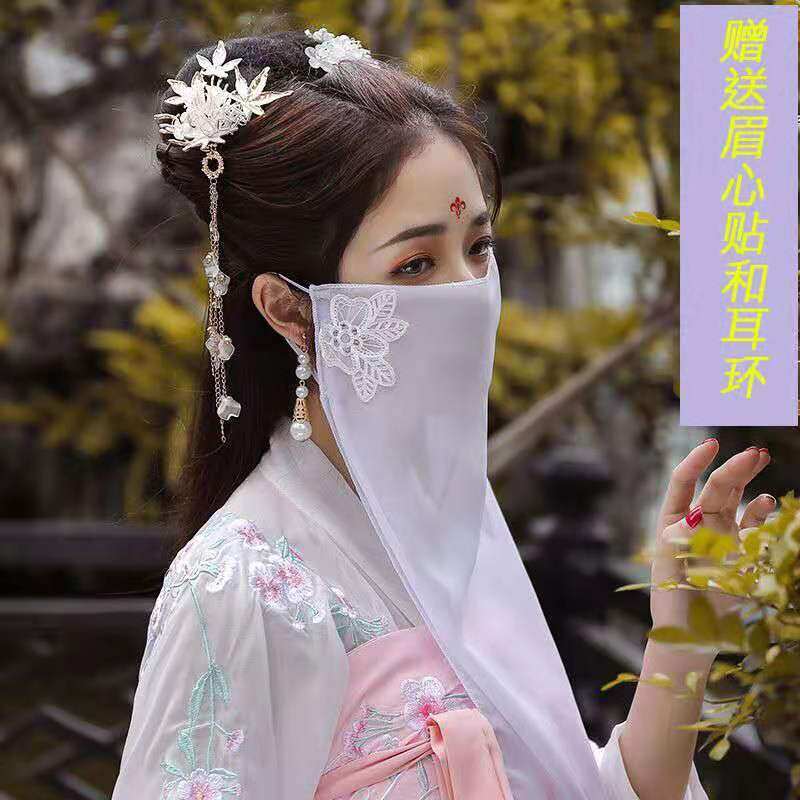 原创汉服配饰网红新款挂耳防嗮白面巾超仙公主侠客女遮面纱古风