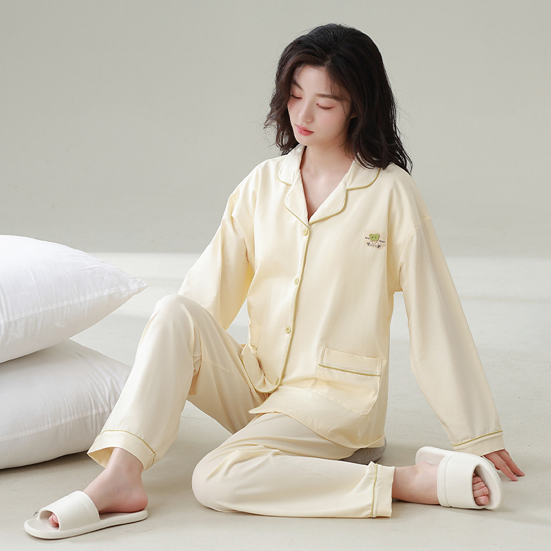 睡衣女士秋季纯棉带胸垫长袖