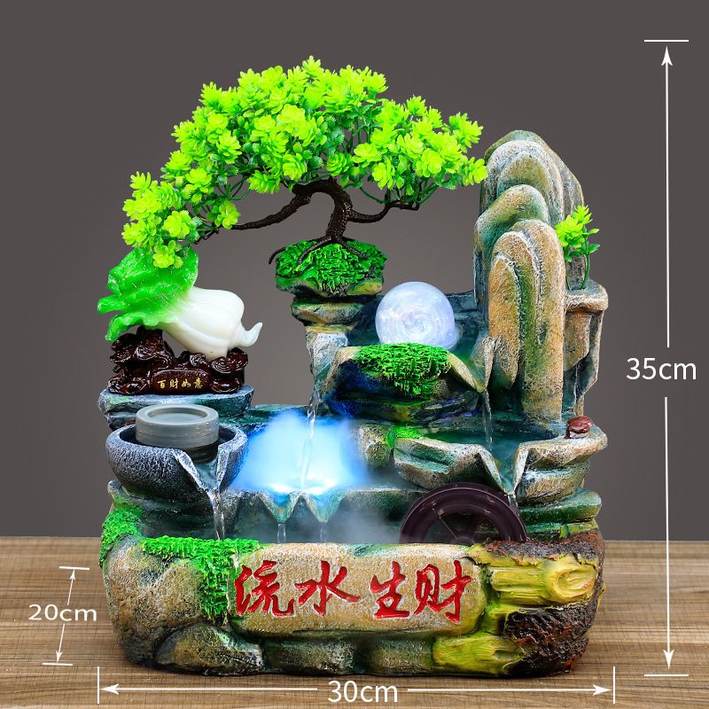 假山流水喷泉风水轮电视柜摆件