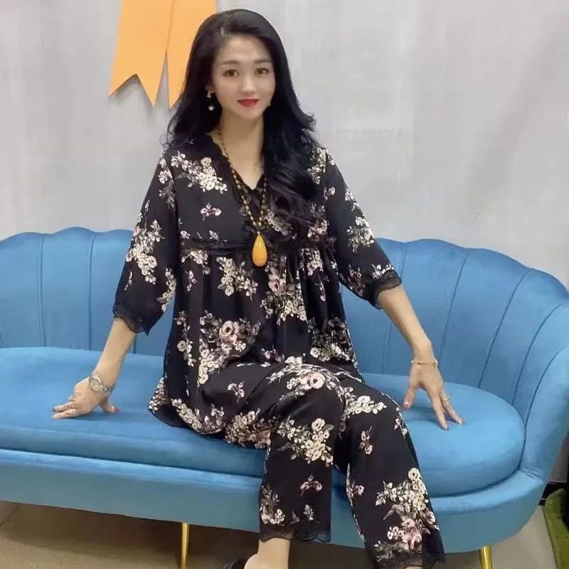春秋高档舒适大码显瘦宽松家居服