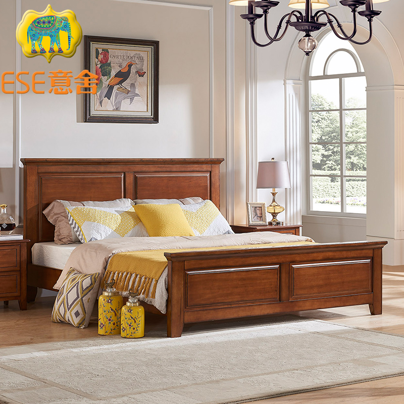 意舍美式乡村桃花芯木实木床经典简约老人房1.5米客卧双人大床