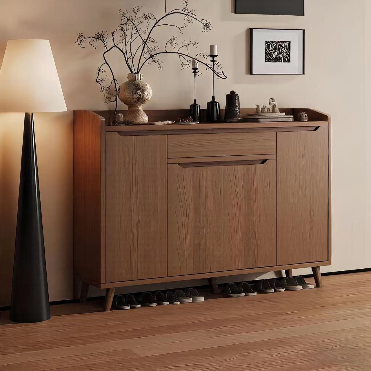 实木鞋柜家用门口室内玄关柜收纳柜一体靠墙2025新款门外走廊鞋架