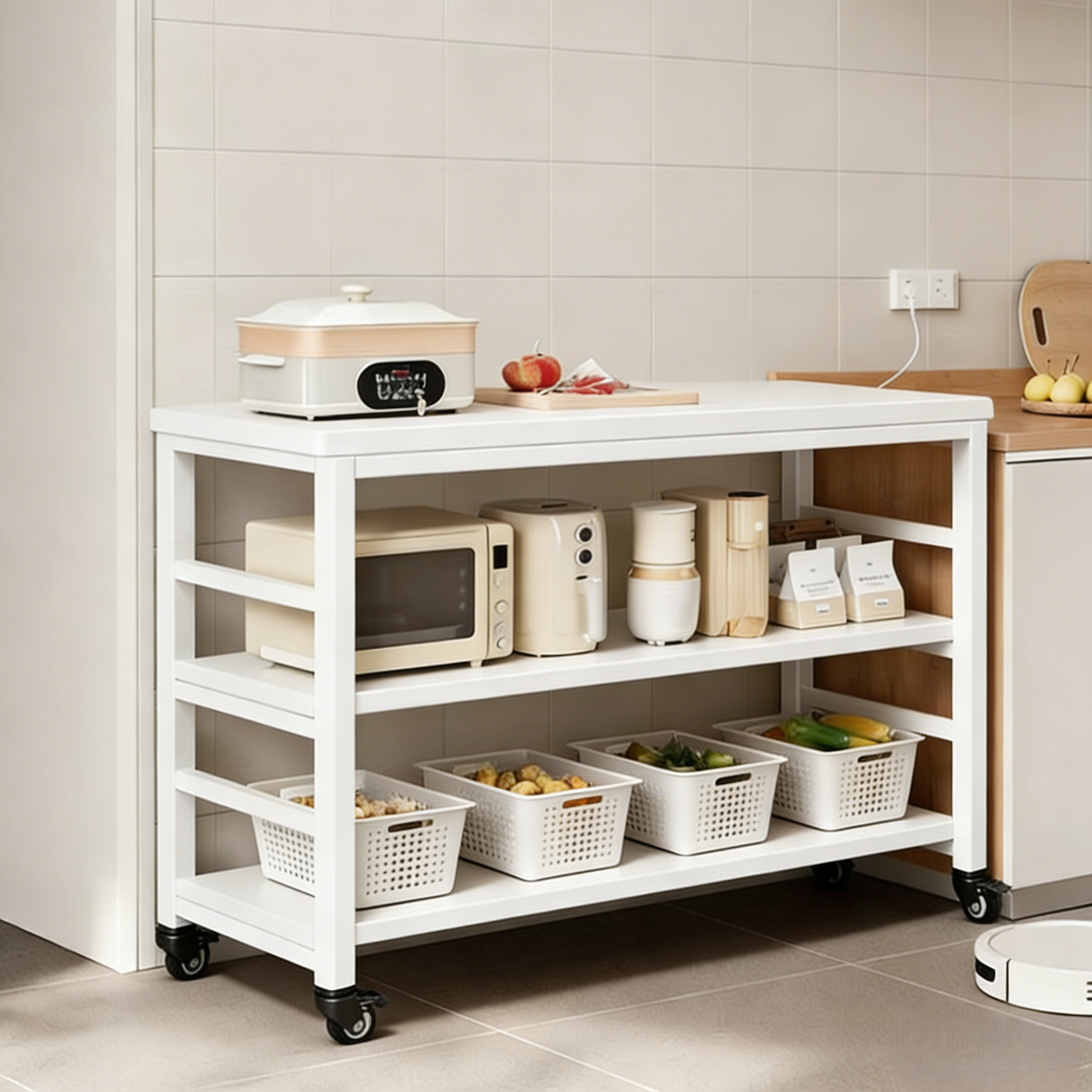 厨房置物架家用落地可移动切菜桌多功能微波炉收纳架子靠墙餐边柜,厨房/烹饪用具,厨房置物架/置物柜/角架,淘宝优惠券,粉丝福利购,淘宝优惠卷