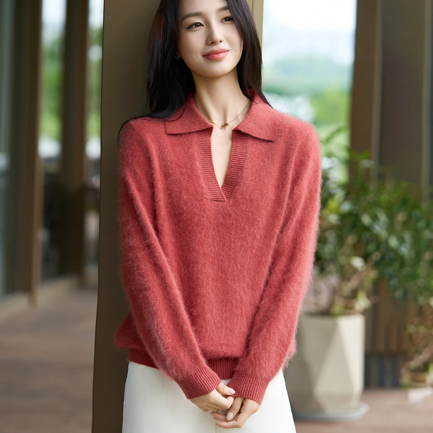 秋冬加厚翻领拉毛羊毛衫女宽松显瘦套头毛衣打底衫慵懒风上衣纯色