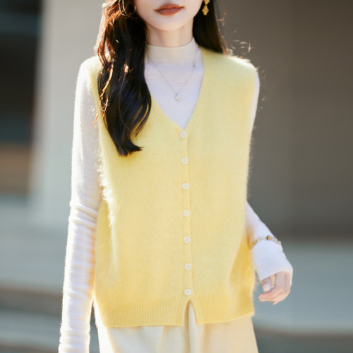 老钱风V领拉绒羊毛针织马甲女无袖开衫毛衣百搭保暖叠穿外套坎肩