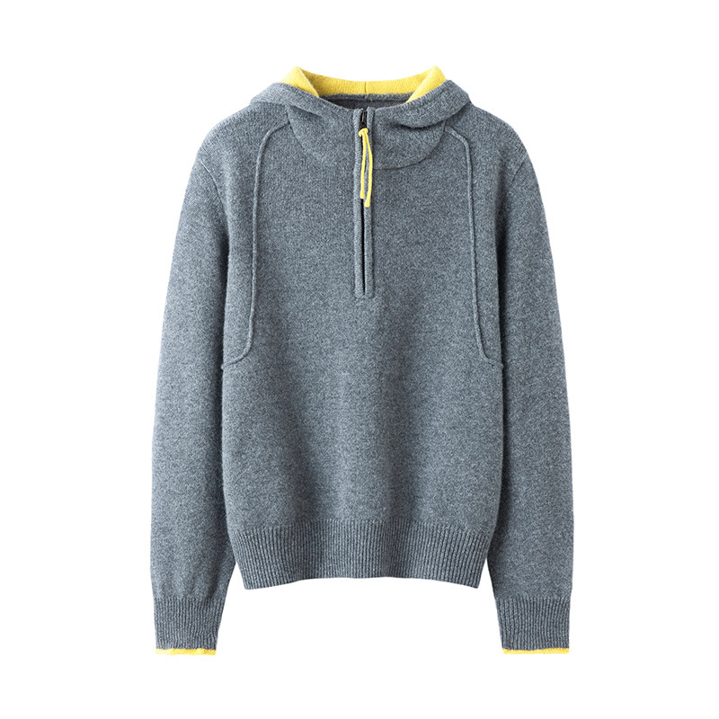 2025年秋季新款女连帽半拉链纯山羊绒衫时尚休闲百搭针织打底帽衫,女装/女士精品,羊绒衫,淘宝优惠券,粉丝福利购,淘宝优惠卷