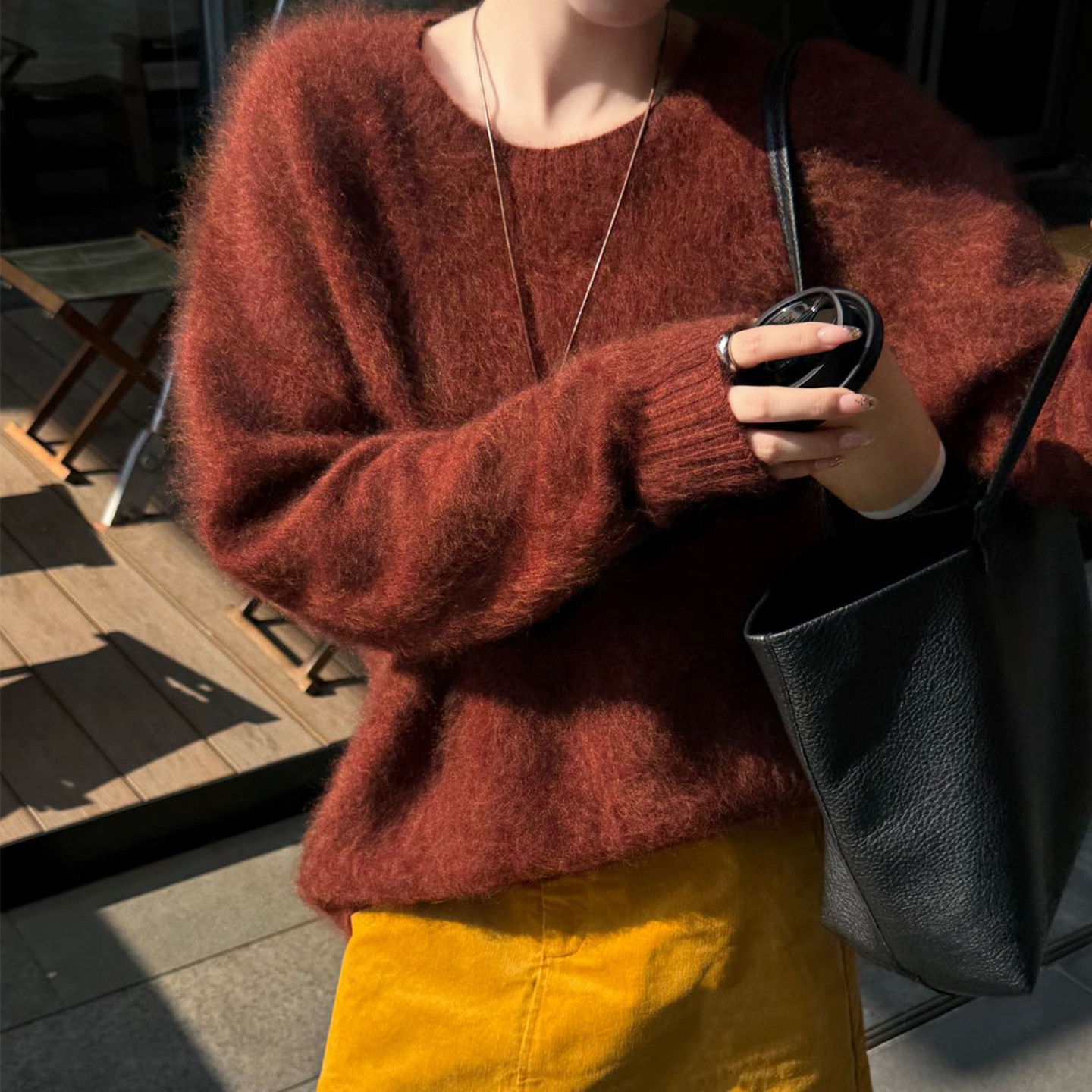 厚款羊绒衫女拉毛羊绒慵懒风圆领套头针织衫宽松显瘦百搭毛绒毛衣