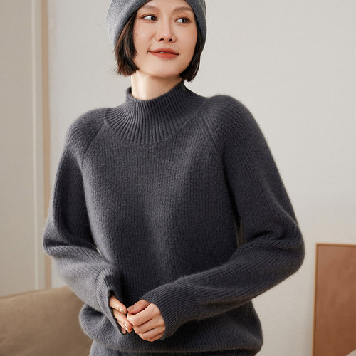 慵懒风半高领羊绒衫女毛衣2026秋冬新款加厚宽松羊毛针织打底上衣