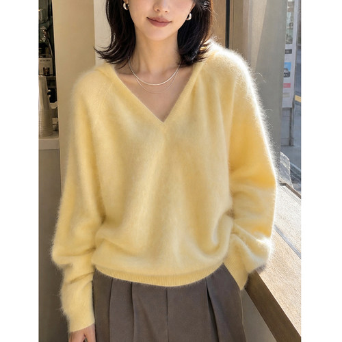 蚕丝羊绒羊毛混纺连帽针织衫女士长袖套头毛衣一线成衣拉绒羊毛衫