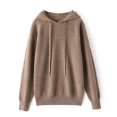 羊绒衫 女100纯山羊绒时尚 纯色帽衫 秋冬新款 减龄百搭针织套衫